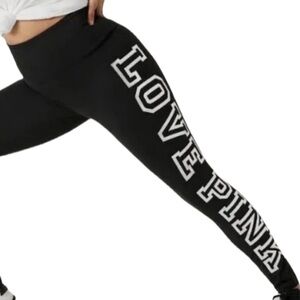 Pink Victoria Secret High Waisted Black Leggings with love pink logo Size S